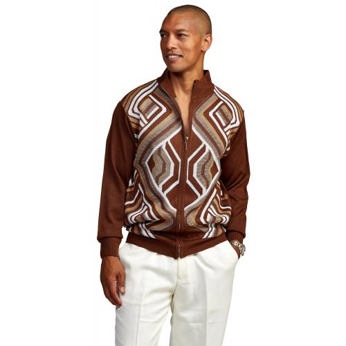 Stacy Adams Brown / Camel / White Half-Zip Pull-Over Sweater 9307